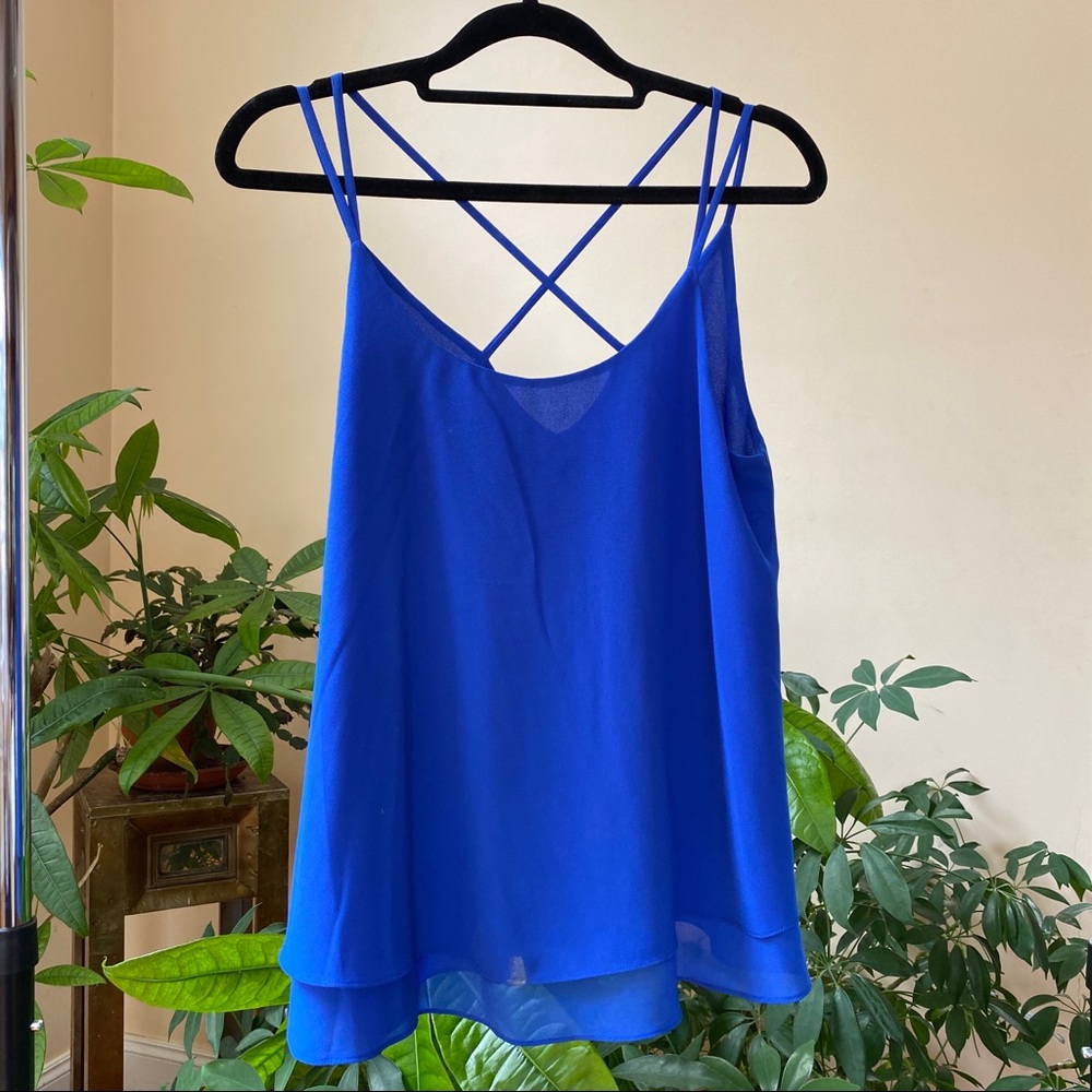 Blue Flowy Strappy Tank Top